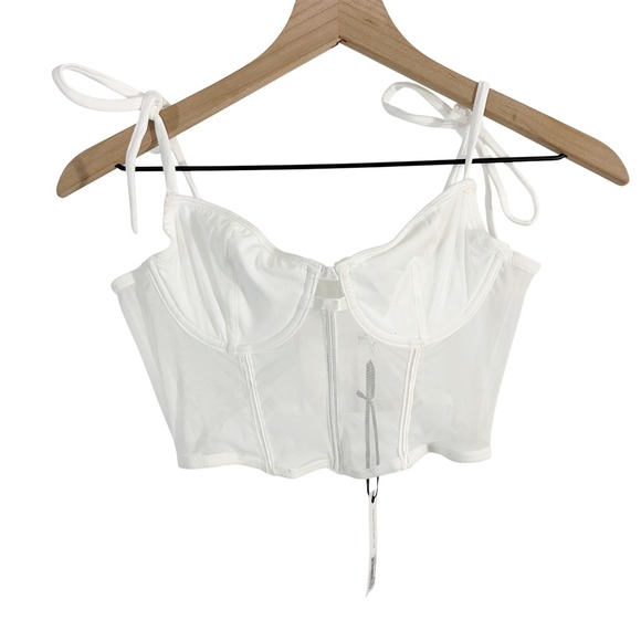 Kat The Label Tops - Kat The Label Femme Bustier Bone Bodice Mesh Crop Top White Small Corset Revolve